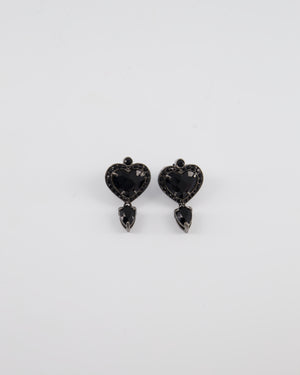 Valentino Black Heart Crystal Drop Stud Earrings with Ruthenium Hardware