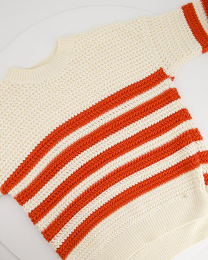 Gucci Cream Crewneck Knit Jumper with Orange Stripes XXS (UK 4)