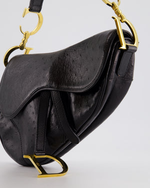 Christian Dior by John Galliano 2000 Black Ostrich Saddle Bag with Gold Hardware