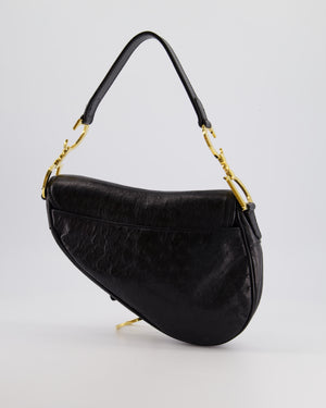 Christian Dior by John Galliano 2000 Black Ostrich Saddle Bag with Gold Hardware