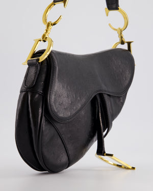 Christian Dior by John Galliano 2000 Black Ostrich Saddle Bag with Gold Hardware