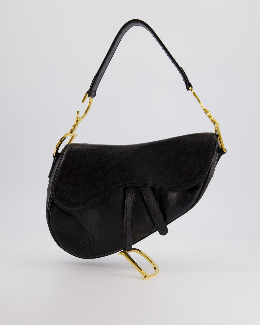 Christian Dior by John Galliano 2000 Black Ostrich Saddle Bag with Gold Hardware