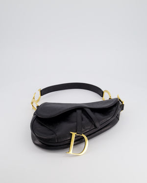 Christian Dior by John Galliano 2000 Black Ostrich Saddle Bag with Gold Hardware