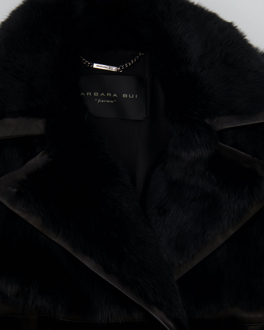 Barbara Bui Black Lambskin Leather and Fur Long Coat Size FR 36 (UK 8) RRP £3,500