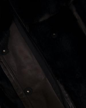 Barbara Bui Black Lambskin Leather and Fur Long Coat Size FR 36 (UK 8) RRP £3,500