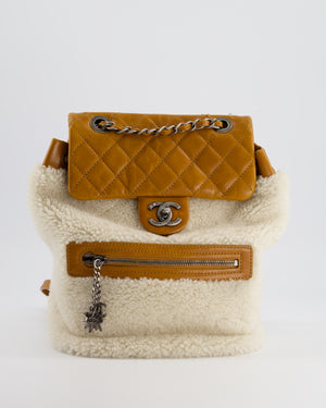 Chanel Cream and Caramel Shearling and Calfskin Leather Backpack with Ruthenium Hardware and Charm Zips