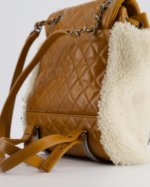 Chanel Cream and Caramel Shearling and Calfskin Leather Backpack with Ruthenium Hardware and Charm Zips