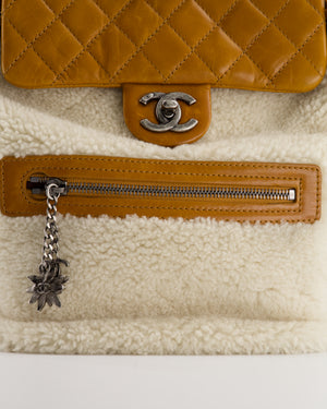 Chanel Cream and Caramel Shearling and Calfskin Leather Backpack with Ruthenium Hardware and Charm Zips