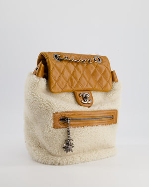 Chanel Cream and Caramel Shearling and Calfskin Leather Backpack with Ruthenium Hardware and Charm Zips