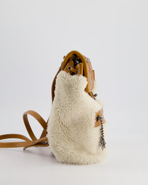 Chanel Cream and Caramel Shearling and Calfskin Leather Backpack with Ruthenium Hardware and Charm Zips