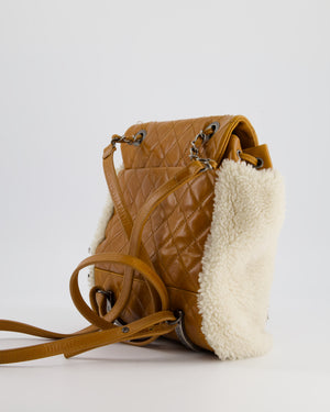 Chanel Cream and Caramel Shearling and Calfskin Leather Backpack with Ruthenium Hardware and Charm Zips