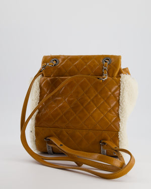 Chanel Cream and Caramel Shearling and Calfskin Leather Backpack with Ruthenium Hardware and Charm Zips