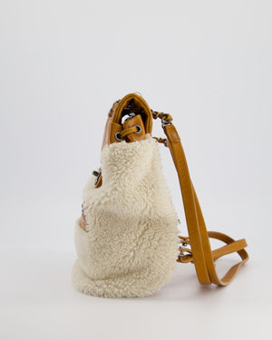 Chanel Cream and Caramel Shearling and Calfskin Leather Backpack with Ruthenium Hardware and Charm Zips