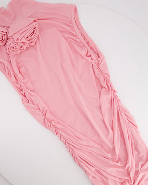 Magda Butrym Pink Ruched Maxi Gown with Detachable Rose Detail FR 40 (UK 12) RRP £1265