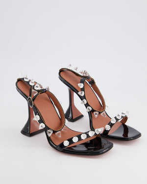 Amina Muaddi Black Crystal Spike Strap Heels Size EU 38