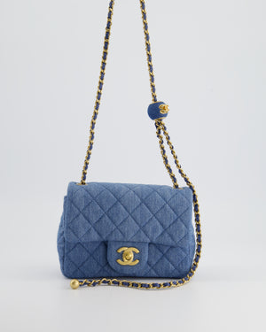 *HOT* Chanel Coco Crush Mini Square Flap Bag in Denim with Brushed Gold Hardware