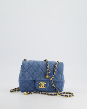 *HOT* Chanel Coco Crush Mini Square Flap Bag in Denim with Brushed Gold Hardware