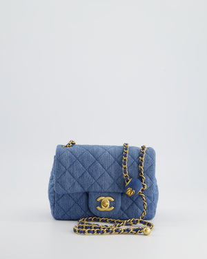 *HOT* Chanel Coco Crush Mini Square Flap Bag in Denim with Brushed Gold Hardware