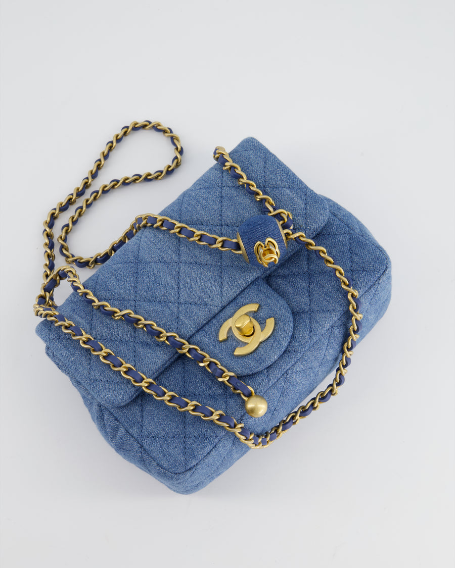 *HOT* Chanel Coco Crush Mini Square Flap Bag in Denim with Brushed Gold Hardware