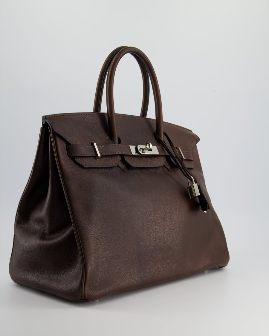 Hermès Birkin 35cm Bag in Chocolate Novillo Leather with Palladium Hardware