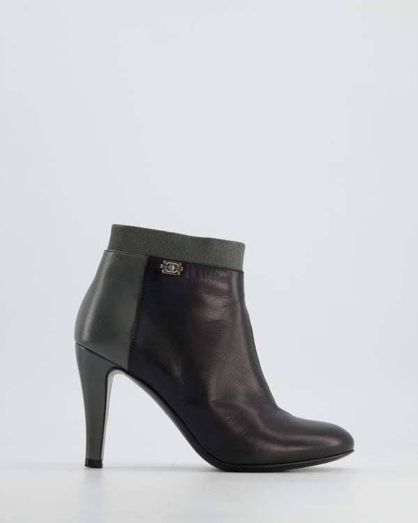 Chanel Black, Grey Leather Heel Ankle Boots with CC Logo Size EU 35.5