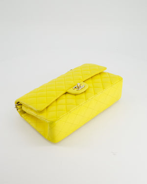 Chanel Canary Yellow Medium Classic Double Flap Bag in Lambskin Leather with Gold Hardware