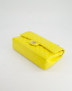 Chanel Canary Yellow Medium Classic Double Flap Bag in Lambskin Leather with Gold Hardware