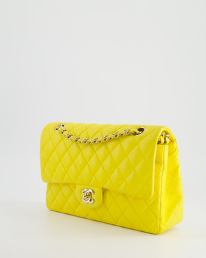 Chanel Canary Yellow Medium Classic Double Flap Bag in Lambskin Leather with Gold Hardware