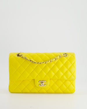 Chanel Canary Yellow Medium Classic Double Flap Bag in Lambskin Leather with Gold Hardware