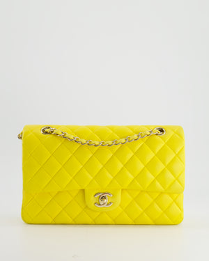 Chanel Canary Yellow Medium Classic Double Flap Bag in Lambskin Leather with Gold Hardware