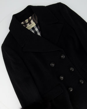 Burberry Black Wool Double-Breasted Coat with Fur Sleeve Detail FR 40 (UK 12)