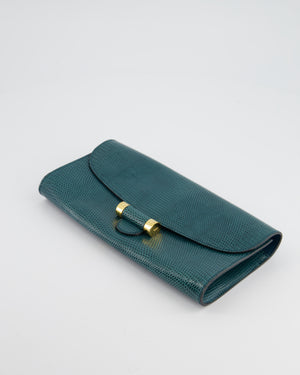 Yves Saint Laurent Emerald Green Lizard Clutch with Gold Hardware