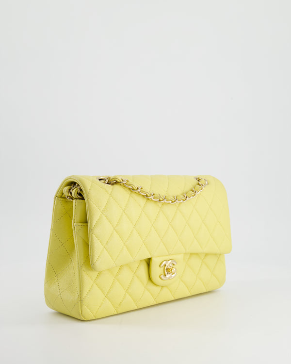 Chanel Sorbet Yellow Medium Classic Double Flap Bag in Caviar Leather with Champagne Gold Hardware