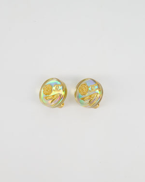 Chanel 97P Vintage Round Iridescent with Gold CC Logo, Caméila 
Shoe Detail Clip-On Earrings