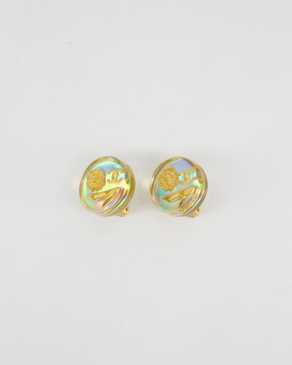 Chanel 97P Vintage Round Iridescent with Gold CC Logo, Caméila 
Shoe Detail Clip-On Earrings