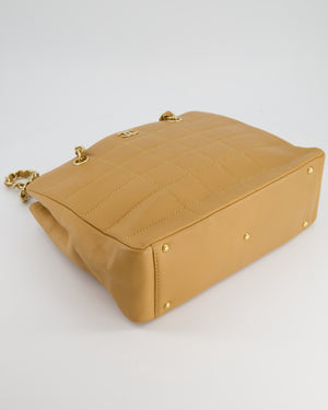 Chanel Vintage Beige Stitched Shoulder Bag in Lambskin Leather with Champagne Gold Hardware