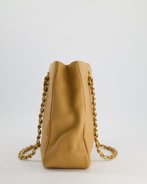 Chanel Vintage Beige Stitched Shoulder Bag in Lambskin Leather with Champagne Gold Hardware