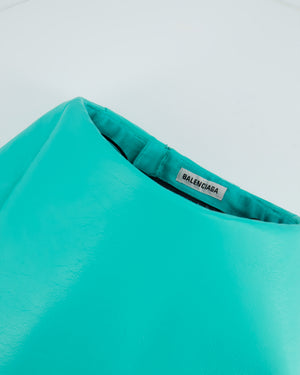 Balenciaga Aqua Green Faux Leather A-Line Midi Skirt Size IT 34 (UK 4)