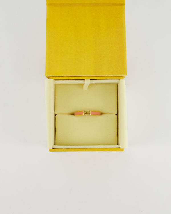 Fendi Gold Enamel Hexagonal Baguette Ring with pink Enamel Detail Size M