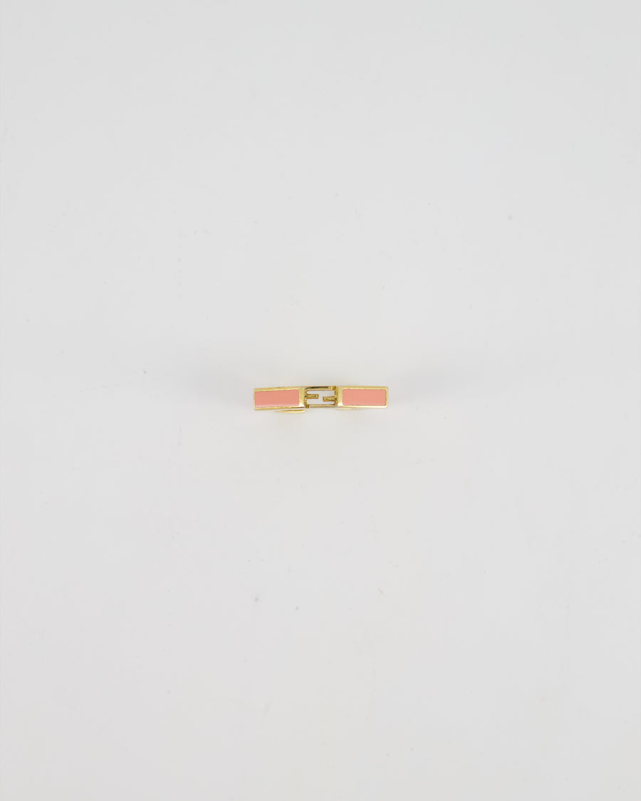 Fendi Gold Enamel Hexagonal Baguette Ring with pink Enamel Detail Size M