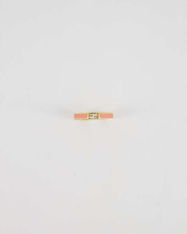 Fendi Gold Enamel Hexagonal Baguette Ring with pink Enamel Detail Size M