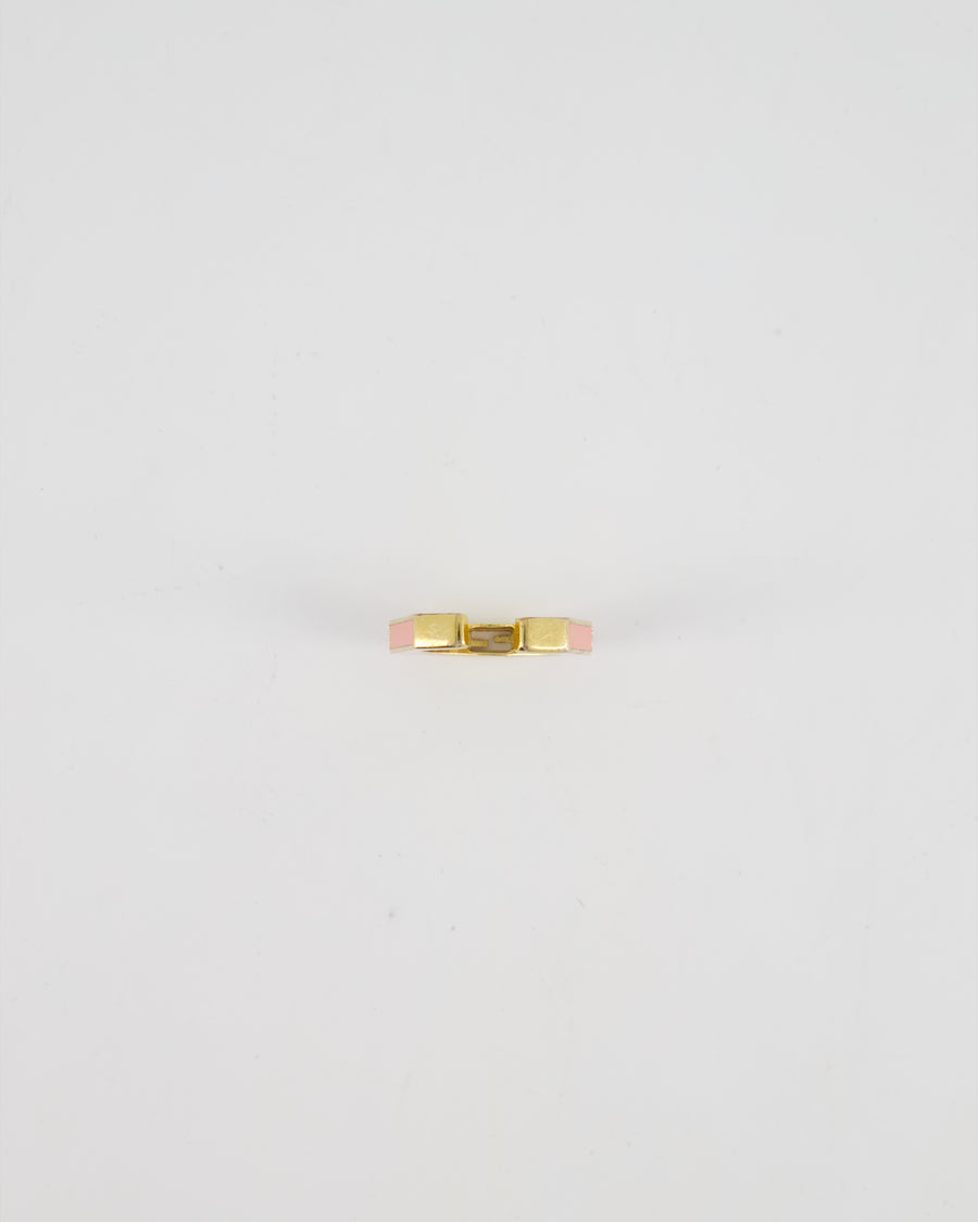 Fendi Gold Enamel Hexagonal Baguette Ring with pink Enamel Detail Size M