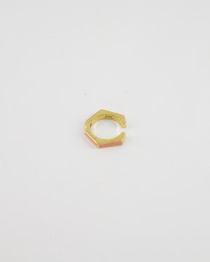 Fendi Gold Enamel Hexagonal Baguette Ring with pink Enamel Detail Size M