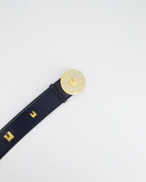 Celine 70cm Navy Blue Vintage Belt with Gold Arc de Triomphe Detailing