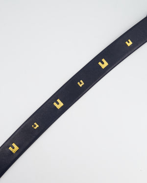 Celine 70cm Navy Blue Vintage Belt with Gold Arc de Triomphe Detailing