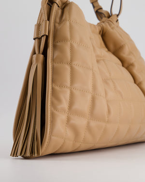 Gucci Beige Quilted Leather Shoulder Bag Dual Tone Hardware and Leather Tassels