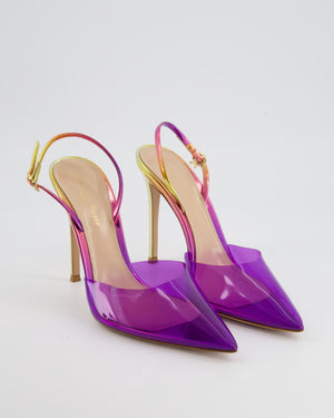 Gianvito Rossi Purple Perspex Heel with Metallic Ombre Sling Back Heel Size EU 40