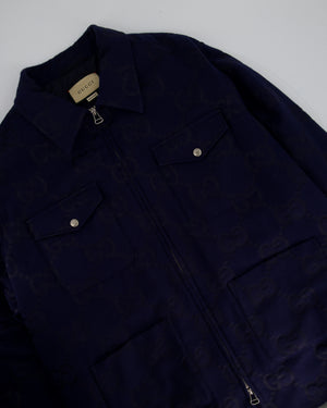 Gucci Menswear Navy Monogram Jumbo GG Logo Print Shirt Jacket Size IT 52 (UK 42)