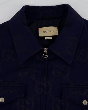 Gucci Menswear Navy Monogram Jumbo GG Logo Print Shirt Jacket Size IT 52 (UK 42)