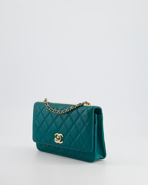 Chanel Blue Quilted Trendy Wallet on Chain Bag in Lambskin Leather with Champagne Gold Hardware